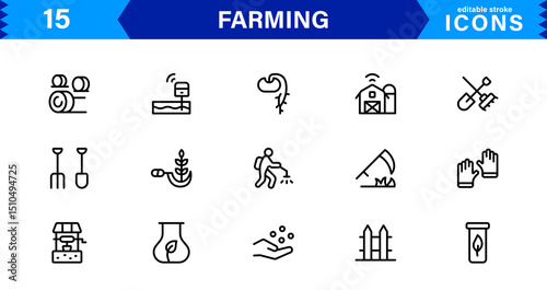 Modern Farming Icon Set Featuring Agriculture, Harvest, Tractor, Crop, and Eco Concepts in a Clean, Professional, and SEO-Optimized Vector Style