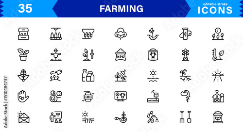 Modern Farming Icon Set Featuring Agriculture, Harvest, Tractor, Crop, and Eco Concepts in a Clean, Professional, and SEO-Optimized Vector Style