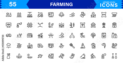 Modern Farming Icon Set Featuring Agriculture, Harvest, Tractor, Crop, and Eco Concepts in a Clean, Professional, and SEO-Optimized Vector Style