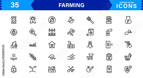 Modern Farming Icon Set Featuring Agriculture, Harvest, Tractor, Crop, and Eco Concepts in a Clean, Professional, and SEO-Optimized Vector Style