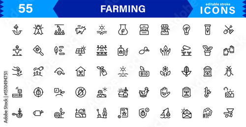 Modern Farming Icon Set Featuring Agriculture, Harvest, Tractor, Crop, and Eco Concepts in a Clean, Professional, and SEO-Optimized Vector Style