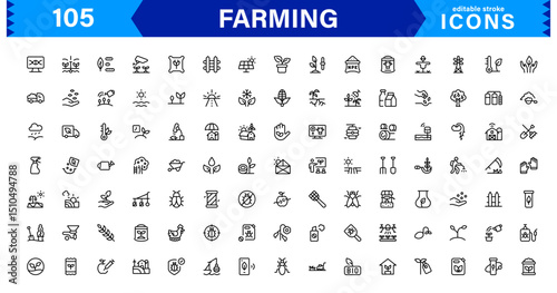 Modern Farming Icon Set Featuring Agriculture, Harvest, Tractor, Crop, and Eco Concepts in a Clean, Professional, and SEO-Optimized Vector Style