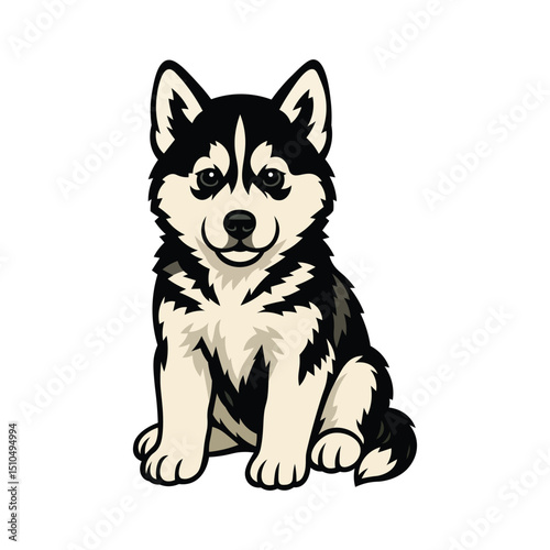 Cute sitting husky puppy ilustration in vector style