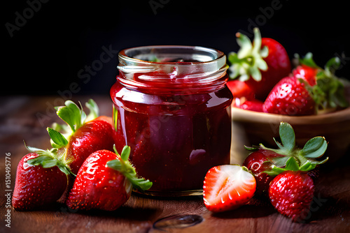 strawberry jam in glass jar