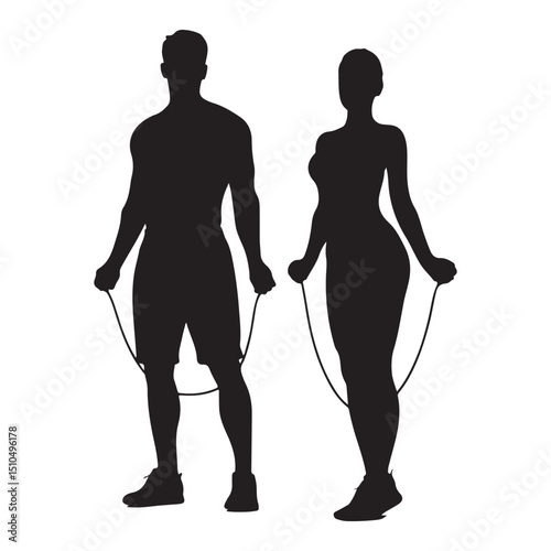 Jump rope workout silhouette fitness cardio exercise training vector