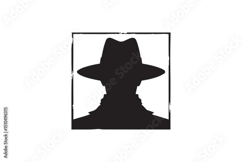 A black-and-white wanted poster  against a white background in a straightforward and inconspicuous vector silhouette
