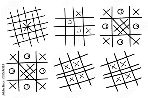 Set of linear color catapult line art vector illustration on white background.