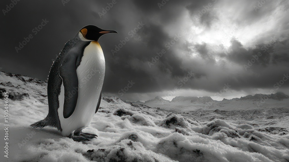 Fototapeta premium Majestic Emperor Penguin in Snowy Landscape