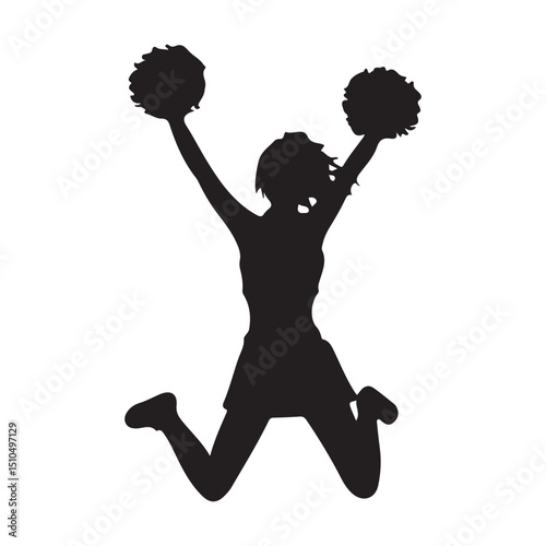 Cheerleader silhouette jumping with pom poms vector illustration art