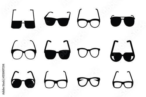 Set of black glasses icon vector illustration on white background.