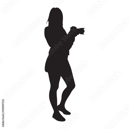 Silhouette of woman photographer taking photo with camera stock vector