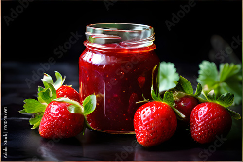 strawberry jam in a glass jar