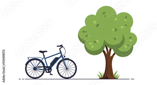 Bicycle Parked Near Green Tree on White Background