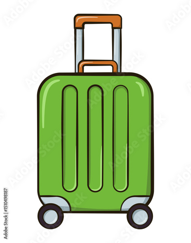 Rolling Suitcase with Telescopic Handle. Travel Luggage on Wheels. Cartoon Illustration