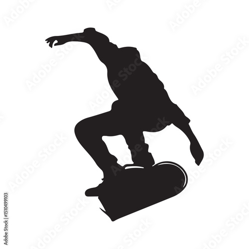 Skateboarder silhouette performing trick extreme sport vector graphic