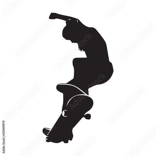 Skateboarder silhouette performing trick extreme sport vector graphic