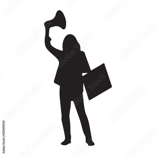 Silhouette of woman protesting with megaphone and sign vector image