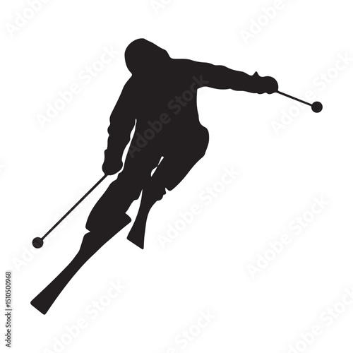 Skiing silhouette vector illustration for winter sport and recreation