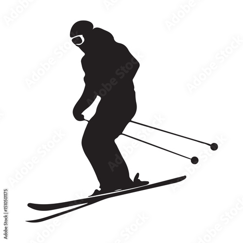 Skiing silhouette vector image for winter sports and outdoor activities