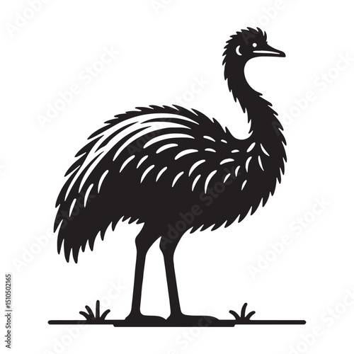 Graceful stride in Rhea silhouette – Rhea illustration – Minimalist Rhea vector – Bird silhouette – Bird vector

