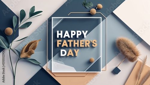 Modern geometric background with subtle Happy Father's Day lettering in corner, designed for layering text or icons
