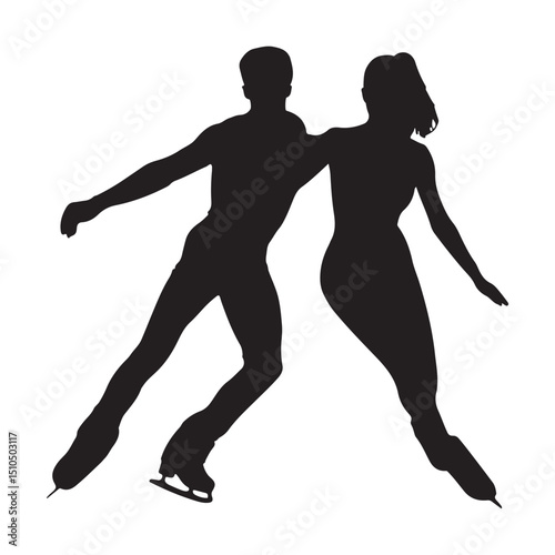Ice skating silhouette of couple figure skating artistic performance