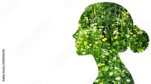 A creative silhouette of a woman blended with vibrant flowers and greenery.