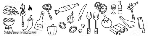 BBQ icon hand drawing doodle meat grilled and sausage hand drawing picnicicon