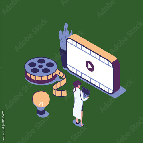 Motion graphic flat style isometric illustration vector design