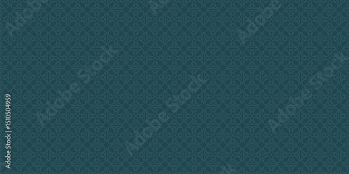 Subtle minimal seamless pattern. Elegant outline vector geometric floral ornament. Abstract background texture with small flower silhouettes, leaves, lines. Dark teal green color. Repeated geo design