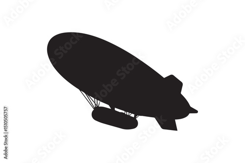 A black-and-white  airship  against a white background in a straightforward and inconspicuous vector silhouette  