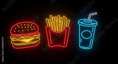 Neon Nights Burger Fries and Soda
