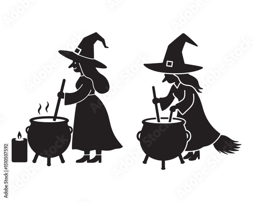 Witch Silhouettes with Cauldrons.