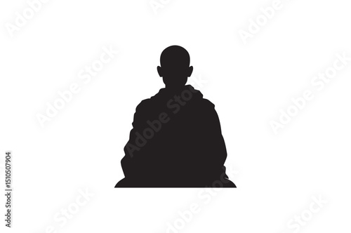 A black-and-white  monk  against a white background in a straightforward and inconspicuous vector silhouette  