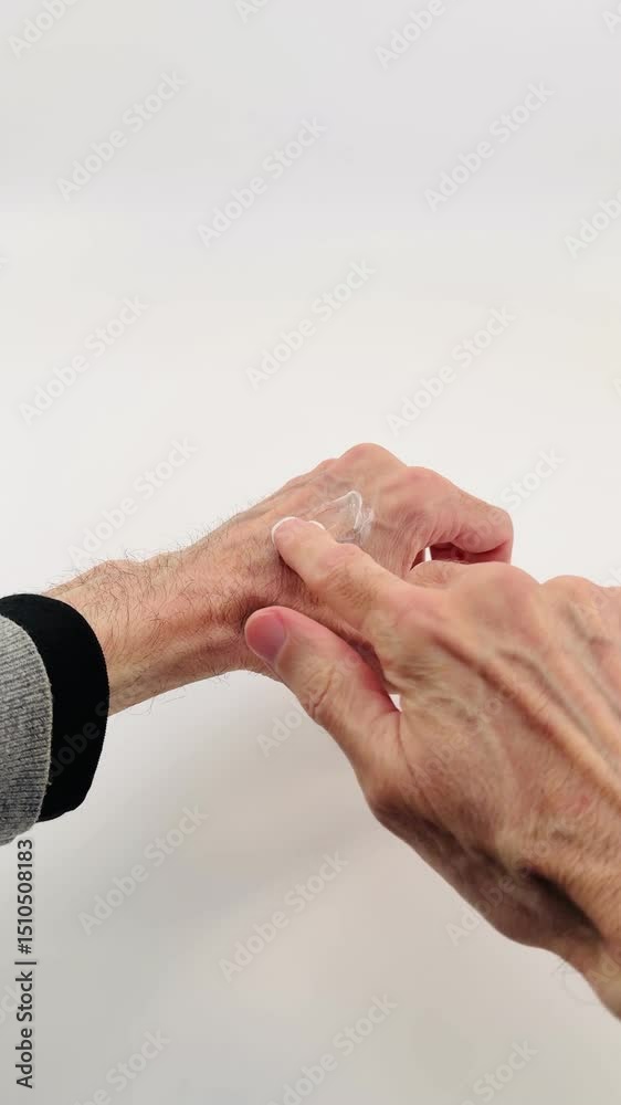primo piano di mano con crema che viene distribuita uniformemente