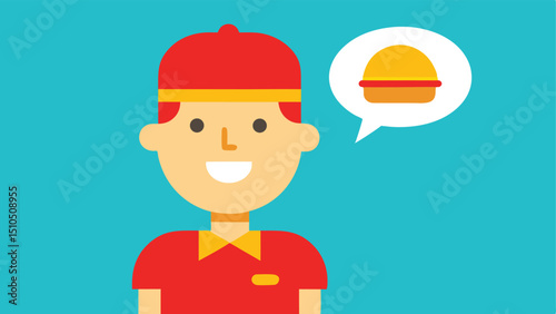 Happy fast food worker thinking about burger