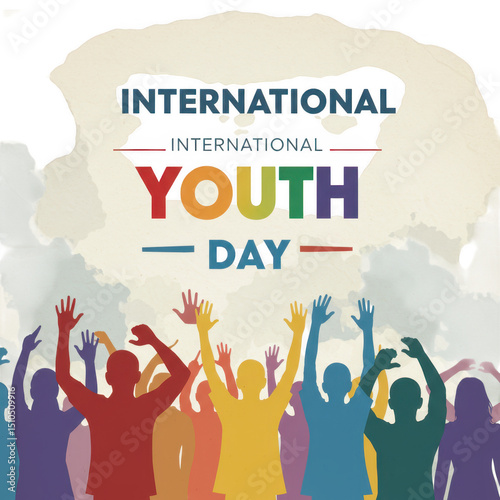 International youth day celebration with crowd isolated on transparent background