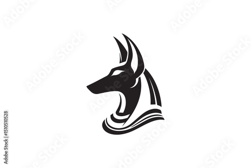 A black-and-white  Anubis  against a white background in a straightforward and inconspicuous vector silhouette 