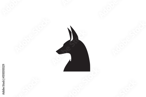 A black-and-white  Anubis  against a white background in a straightforward and inconspicuous vector silhouette 