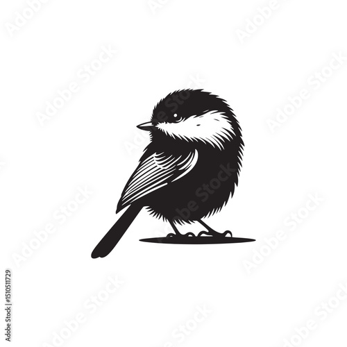 **"Delicate Black-capped Chickadee Vector Silhouette: Small Songbird Design Featuring Rounded Body, Distinctive Cap, and Perched Pose in Clean, Minimalist Style for Crafts and Digital Art"**
