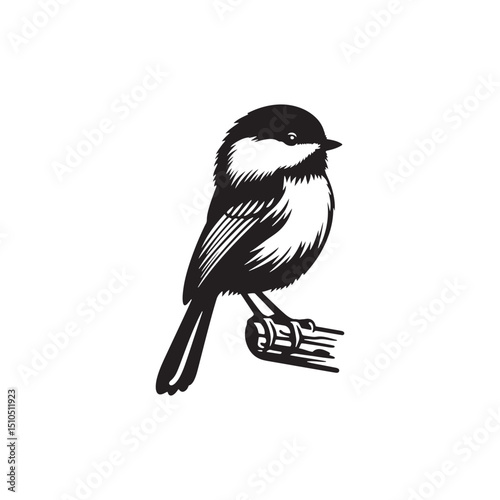 **"Delicate Black-capped Chickadee Vector Silhouette: Small Songbird Design Featuring Rounded Body, Distinctive Cap, and Perched Pose in Clean, Minimalist Style for Crafts and Digital Art"**
