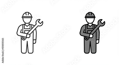 Worker icon holds wrench in maintenance symbol design graphic illustration