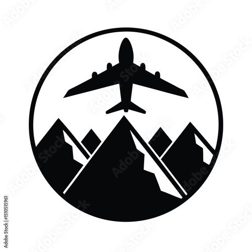 Airplane flying over mountain range vector silhouette