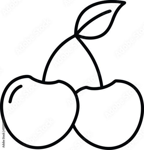 Bold Line Cherry Tattoo Design with Leaf – Minimalist Black Ink Art
