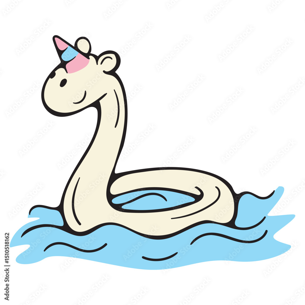 Obraz premium Children's swimming circle unicorn. Relaxation on the beach. Vector illustration isolated on a white background for print, icons, stickers