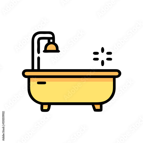 Cute Bathtub and Shower Icon - Bathroom Fixture Graphic