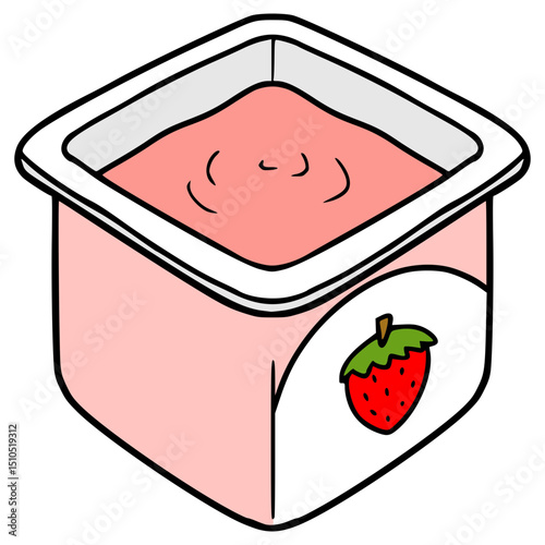 opened strawberry yogurt illustration hand drawn isolated vector