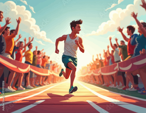 Runner Crossing Finish Line In Pixel Art