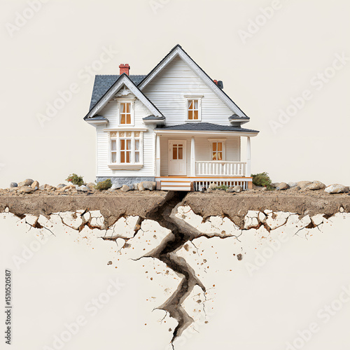 A destroyed house with severe structural damage
