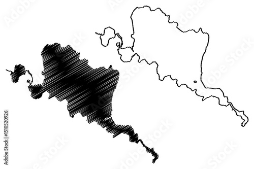 Lake Fewa (Federal Democratic Republic of Nepal) map vector illustration, scribble sketch Phewa, Baidam Tal map